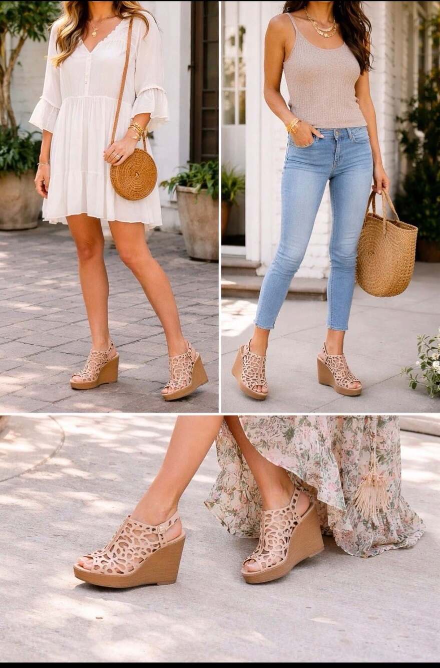 Steve Madden Gabel Wedge Sandals Nude Cutout Platform Slingback 7M